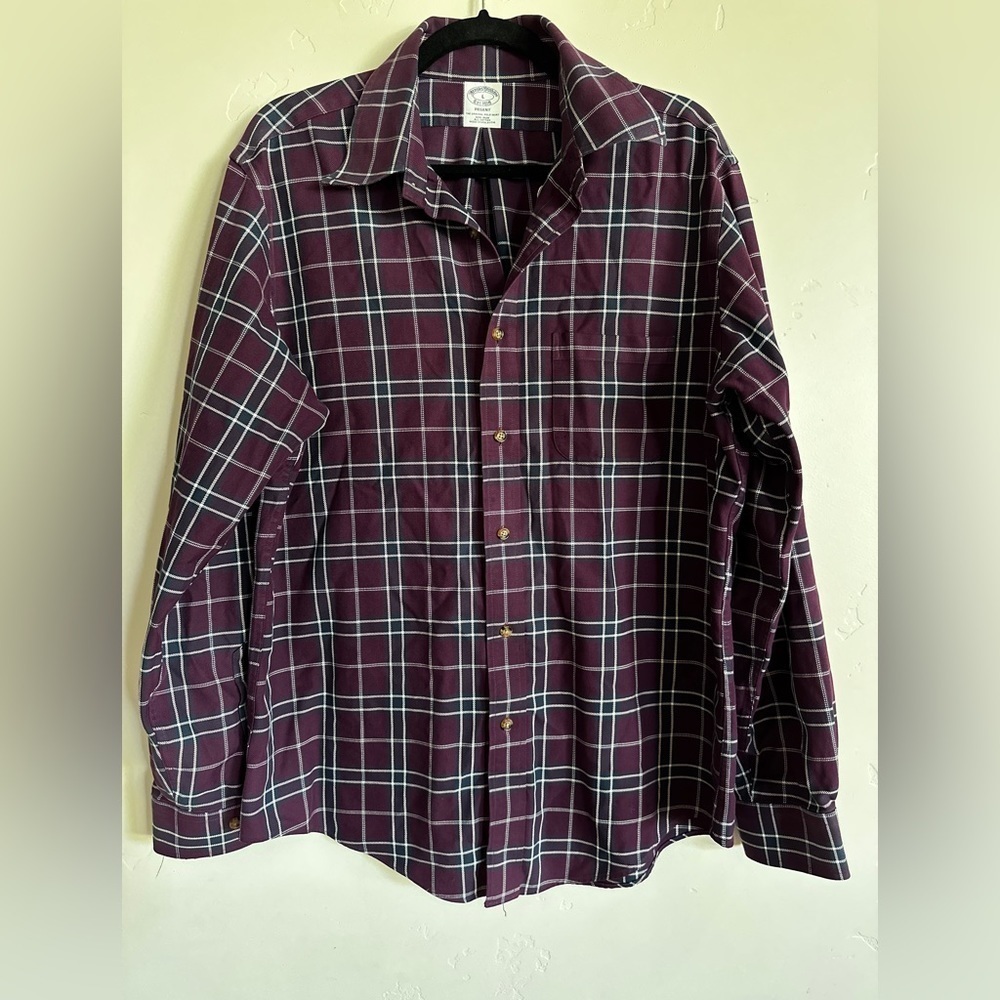 **Brooks Brothers Regent button down long sleeve plaid purple top men's sz large